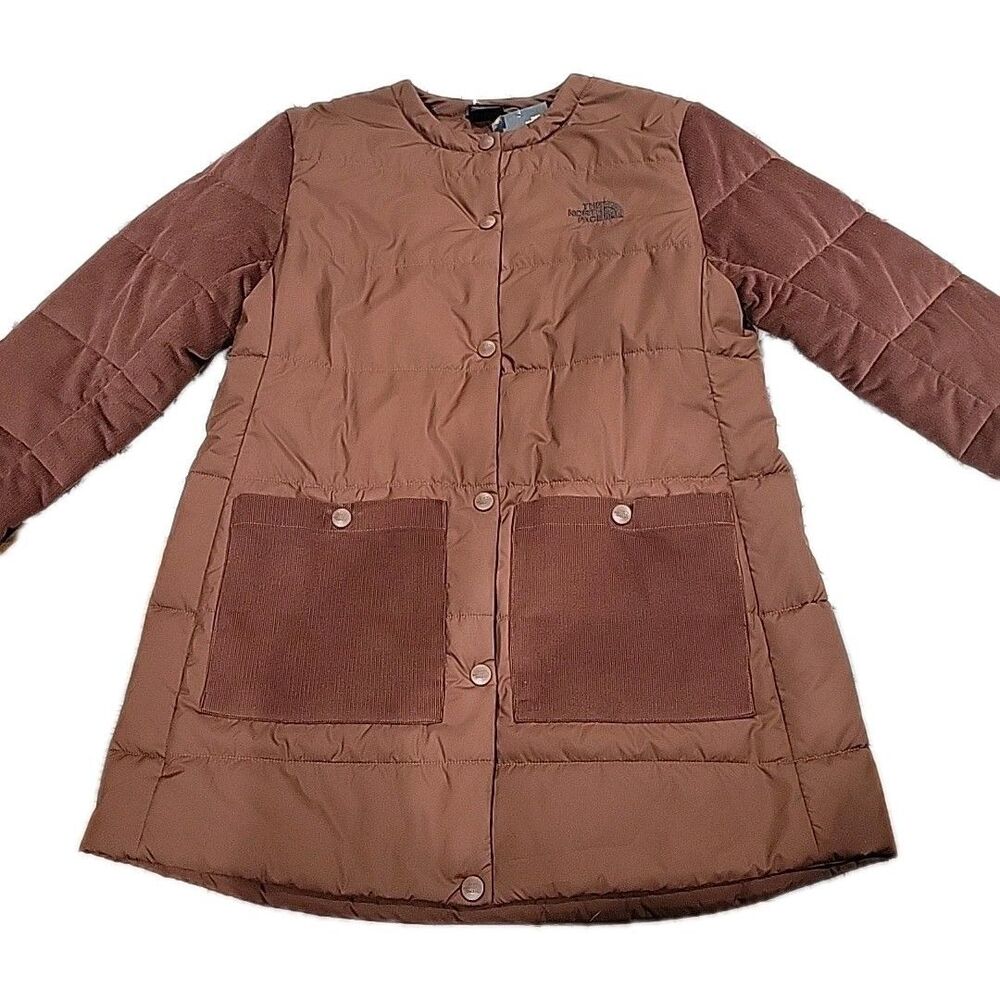 The North face Women's Harway Collarless Brown Midi Puffer Jacket Large NWT B4
